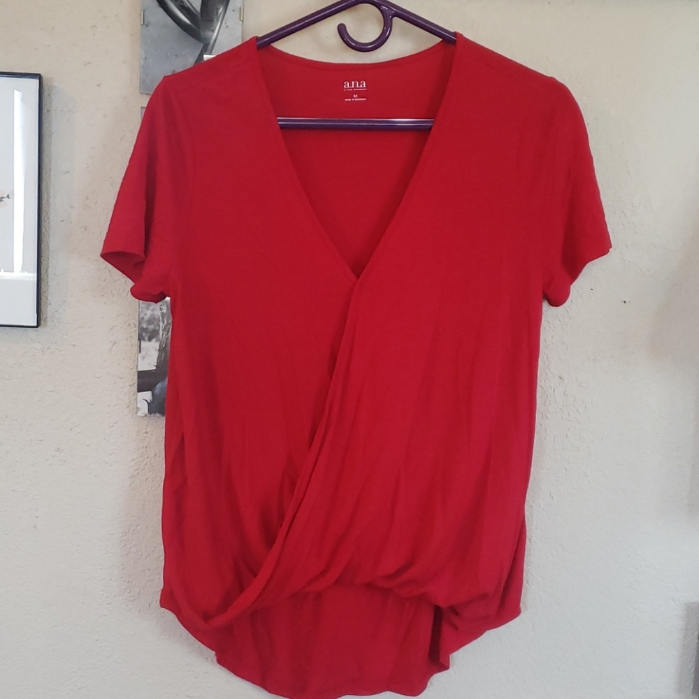 A.N.A Short Sleeve Wrap Blouse Red